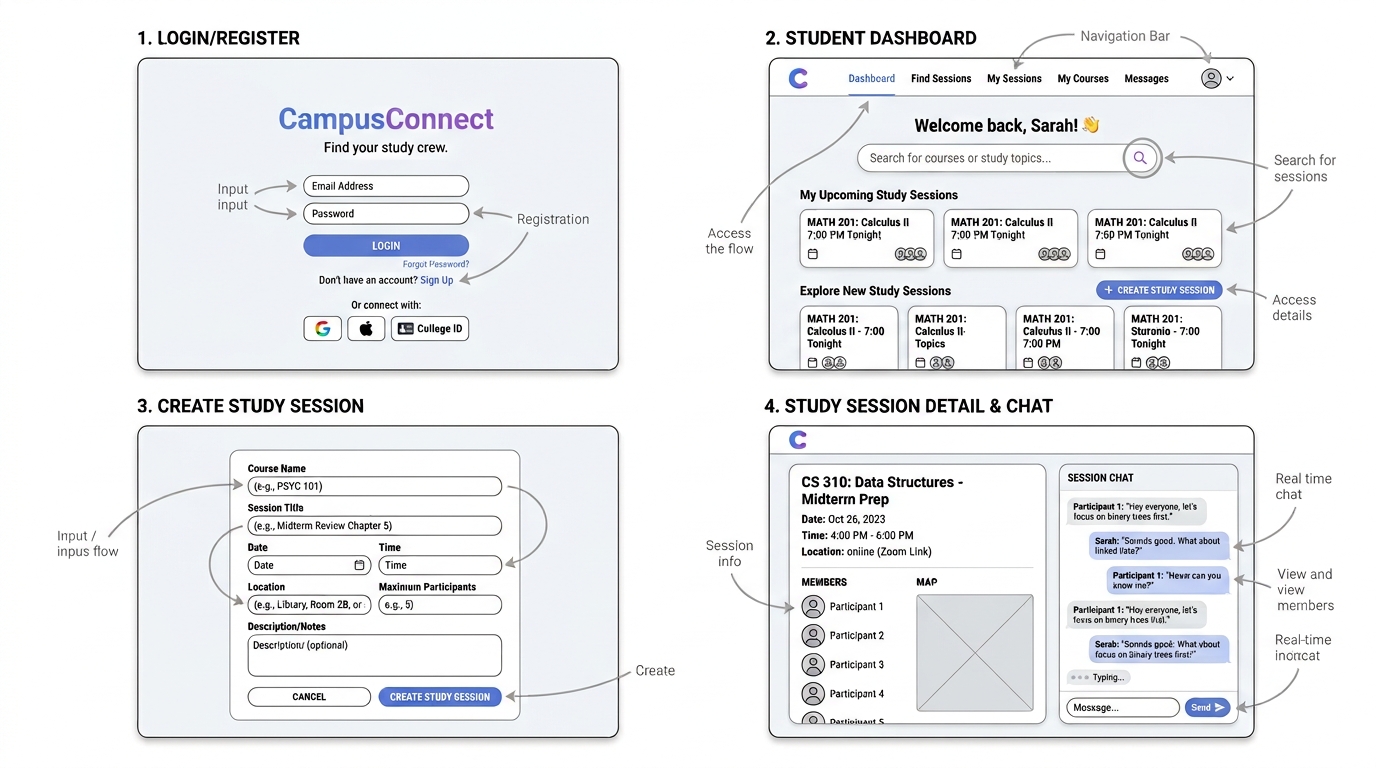 CampusConnect app design sketch